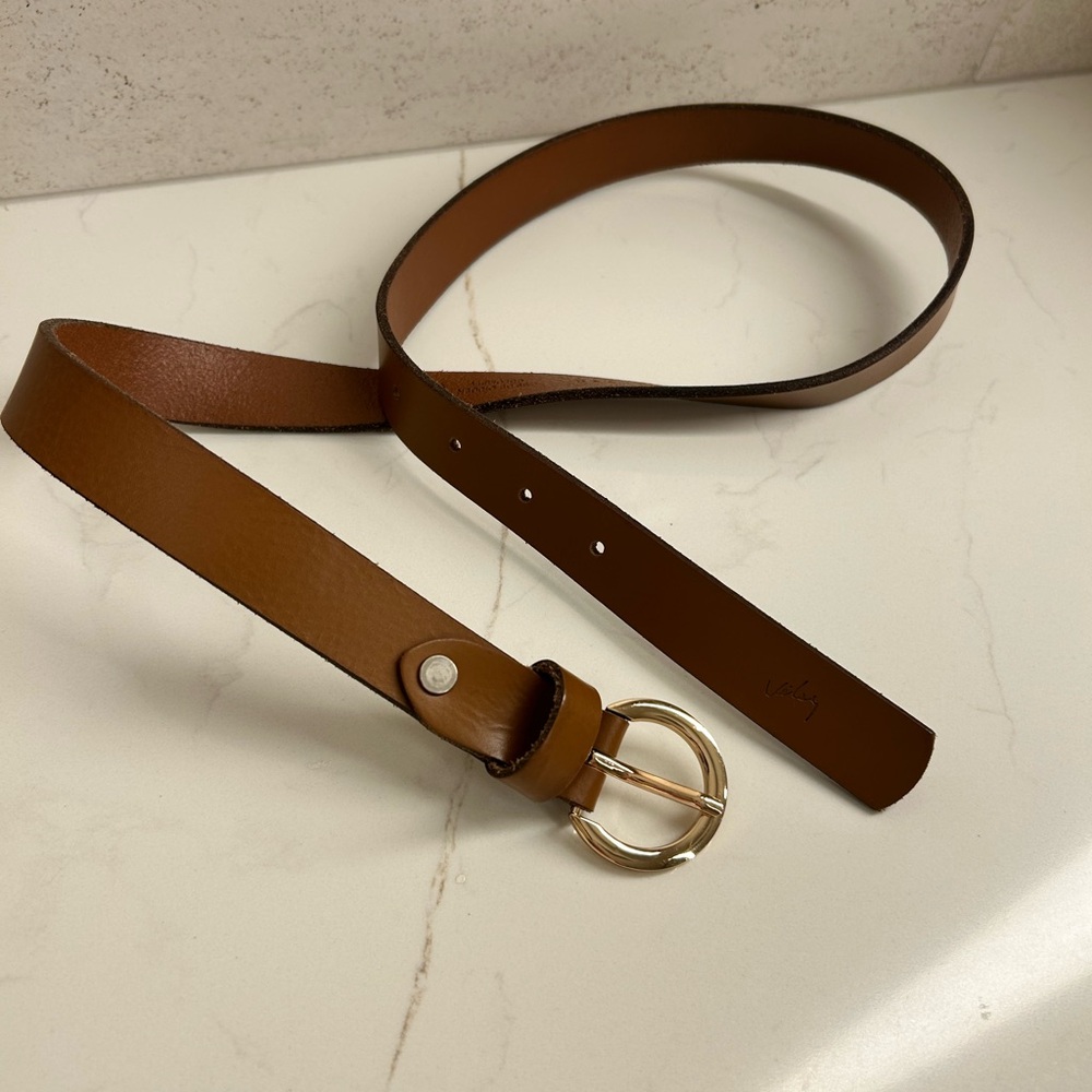 Gold Buckle Brown Leather Belt